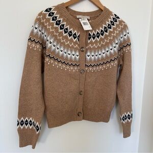 LOFT Camel Fair Isle Button Cardigan Sweater